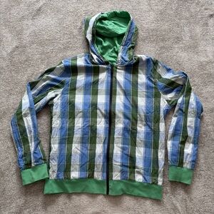 Hugo Boss‎ Orange Reversible Zip Hoodie Green Plaid XL